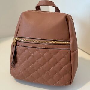 Quilted Pink Gold Mini Backpack Convertible Crossbody Straps Pockets Y2K